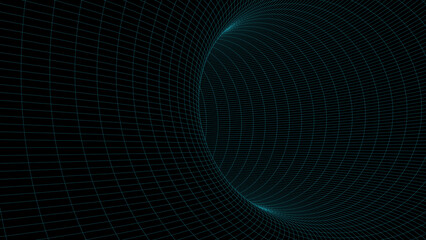 An abstract tunnel with a blue mesh structure. 3D grid of tunnels and corridors. Vector wormhole.