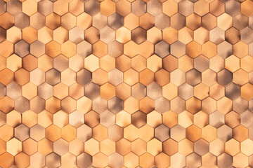 Abstract yellow brown metal background. Geometric hexagons.