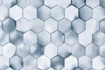 Abstract blue metal background. Geometric hexagons.