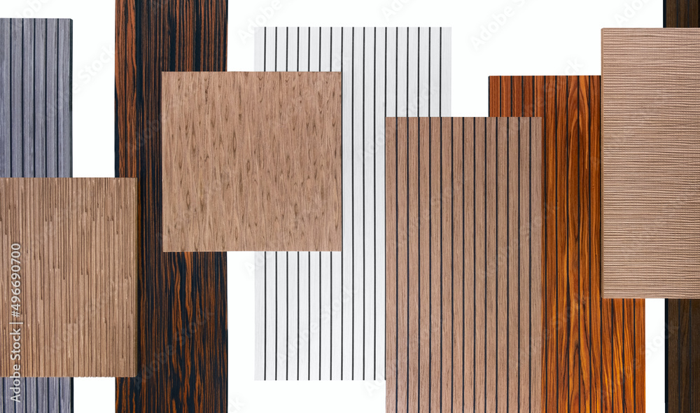 Poster Set of different wooden panels for walls and floor isolated on white background