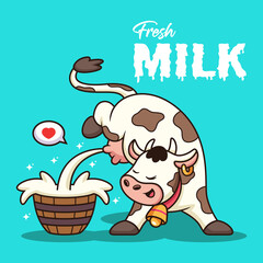 Funny cow with milk cartoon. Animal vector icon illustration, isolated on premium vector
