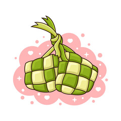 Ketupat food cartoon. Vector icon illustration, Happy eid mubarak, moslem food icon, isolated on premium vector