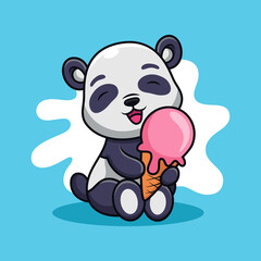 Cute panda with ice cream cartoon, Animal vector icon illustration, isolated on premium vector