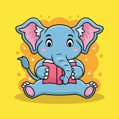 Cute elephant read a book cartoon. Knowledge animal vector icon illustration, isolated on premium vector