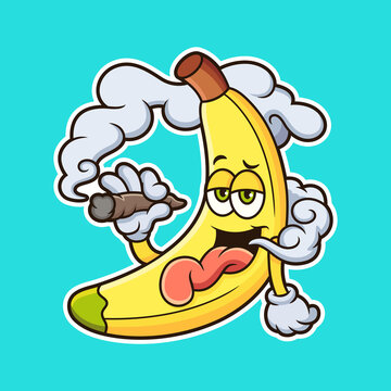 Cute banana relax with smoke cartoon. Fruit vector icon illustration, isolated on premium vector