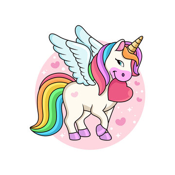 Cute unicorn bring love with smile cartoon. Animal vector icon illustration, isolated on premium vector