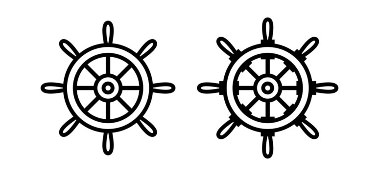 Steering wheel icon. Captain's steering wheel. Ship wheel. Isolated raster illustration on a white background.