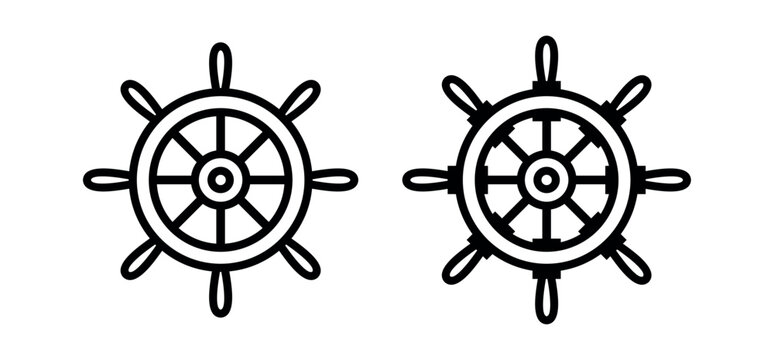 Steering wheel icon. Captain's steering wheel. Ship wheel. Isolated vector illustration on a white background.