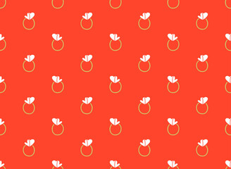 Rings with hearts on a red background, seamless pattern. Background for wedding celebrations and Valentine's Day. Perfect for covers, business cards, gift paper and party banners. Vector illustration. - 496692591