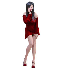 Naklejka premium Beautiful brunette woman red short dress.