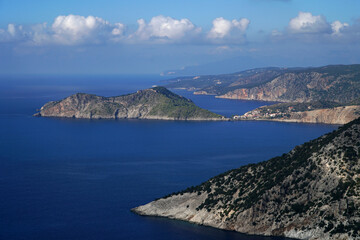 The beautiful landscape of hills and coast of Kefalonia, Greece