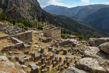 View of the archaeological site of ancient Delphi, Greece