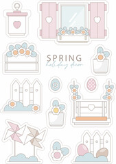 Decorations. Easter Stickers with cute elements. Perfect for scrapbooking, greeting card, party invitation, poster, tag, stickers