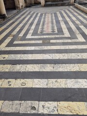 oldest mosque in gaziantep courtyard of the mosque with two colored stones