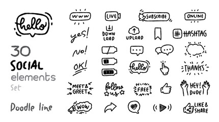 social medeia elements doodle style vector set © dhtgstockphoto