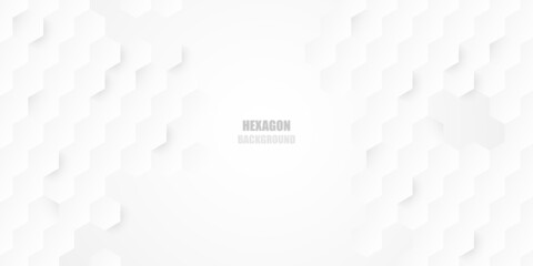 Fototapeta Embossed hexagon, abstract honeycomb, white background, light and shadow. Vector. obraz