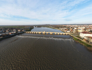 Aerial panorama of Sixteenth century Old Bridge in Svilengrad, Bulgaria