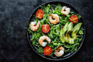 Shrimp salad with avocado on plate