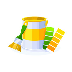 Drawing of a paint can with a brush and palette.