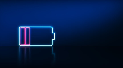 Low battery neon sign. Charger glowing. Low battery notification Smartphone.
