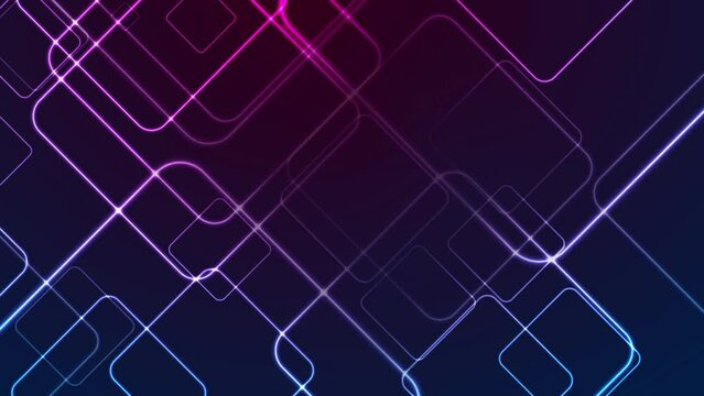 Blue and purple glowing neon squares abstract tech motion background. Seamless looping. Video animation Ultra HD 4K 3840x2160