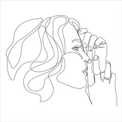 Woman abstract portrait, continuous line drawing, face of the girl is a single line on a white background,  Vector illustration. Tattoo, print and logo design for a spa or beauty salon. Line art.