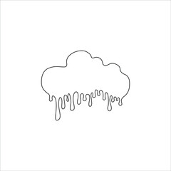 Cloud with drops, small tattoo, print for clothes and logo design, emblem or logo design, silhouette one single line, isolated abstract vector illustration.