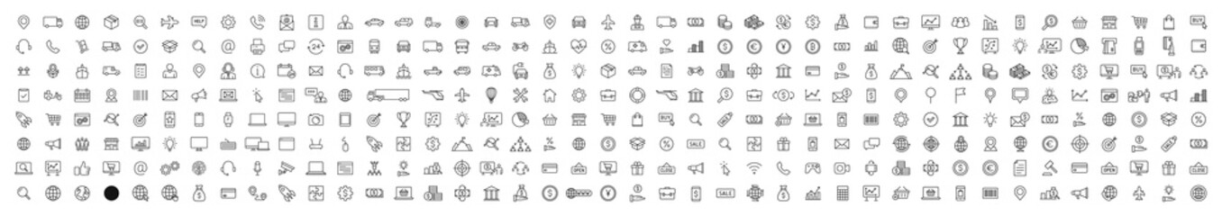 Set of 330 Delivery and logistics web icons in line style. Courier, shipping, express delivery, tracking order, support, business. Vector illustration.