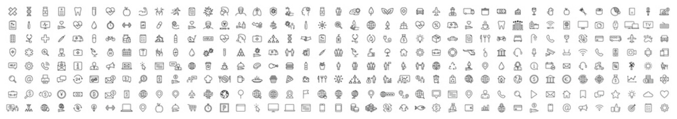 Set of 330 Medical and Health web icons in line style. Medicine and Health Care, RX, infographic. Vector illustration.