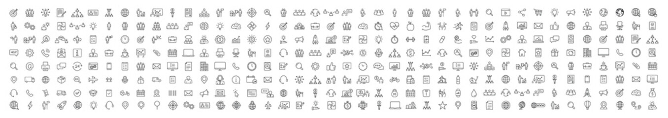 Set of 330 Teamwork and Business People web icons in line style. Team Work, people, support, business. Vector illustration.