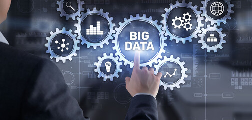 Obraz premium Big data analytics business technology concept. Mixed media