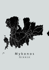 Mykonos Greece Island Map - obrazy, fototapety, plakaty