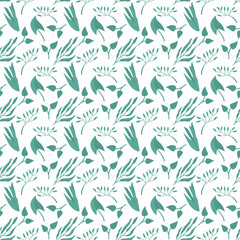 Green leavesl seamless pattern. Background with garden plants. Cute illustration for fashionable fabric, tropical prints, decor.