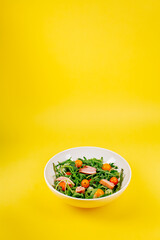 salad ingredients on yellow background.healthy food