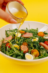 salad ingredients on yellow background.healthy food