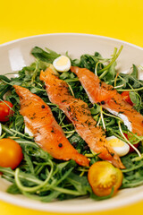 salad ingredients on yellow background.healthy food