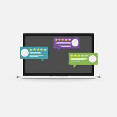 Notice messages on computer laptop with or pc with approved push notification vector flat cartoon illustration isolated, screen with online note or updated task modern icon design