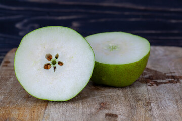 pear cut into pieces and slices during cooking