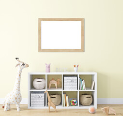 Mockup poster in kids room and horizontal frame