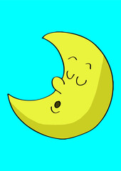 yellow moon sleeping on blue background