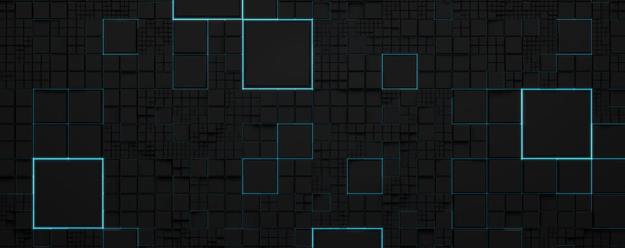 Abstract blue illuminated 3D cube background