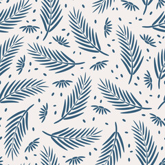 Floral seamless pattern with blue twigs and daisies. 