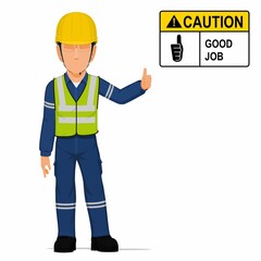 An industrial worker raise thumbs up on the gloves on white background