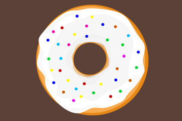 large donut with white filling and colorful sprinkles