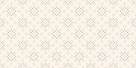 Subtle minimalist dotted seamless pattern, delicate black and white vector texture. Abstract minimal repeat background with tiny circles square grid. Delicate monochrome wide ornament. Repeat design
