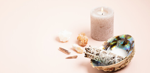 Smudge kit with white sage, palo santo, abalone sea shell. Natural elements for cleansing...