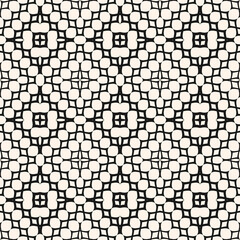 Black and white elegant mesh seamless pattern. Vector texture of lace, weaving, net, smooth floral lattice. Subtle monochrome geometric background with thin wavy lines. Repeat design for decor, print