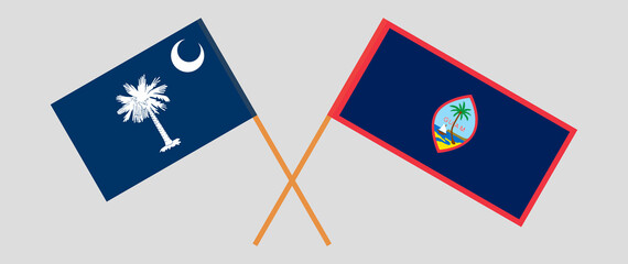Crossed flags of The State of South Carolina and Guam. Official colors. Correct proportion