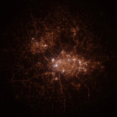 Montgomery (Alabama, USA) street lights map. Satellite view on modern city at night. Imitation of aerial view on roads network. 3d render