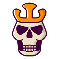 Dead head coronation horror.Dead king skull and crown.Mascot logo.Isolated on white background. Vector flat illustration.